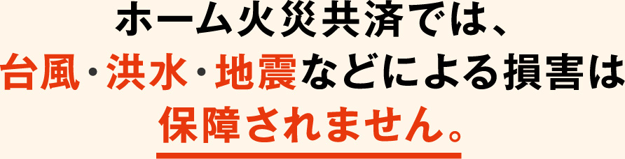 ホーム火災共済では、台風・洪水・地震などによる損害は保証されません。