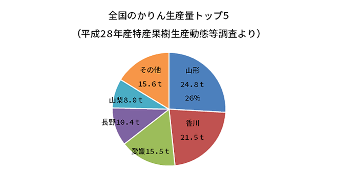 全国のかりん生産量トップ5（平成28年産特産果樹生産動態等調査より）