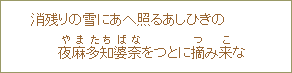 消残りの雪にあへ照るあしひきの　夜麻多知婆奈（やまたちばな）をつとに摘（つ）み来（こ）な