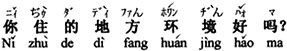 中国語：あなたが住んでいる所は、環境がいいのですか。