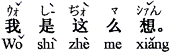 中国語：私はこう考える。