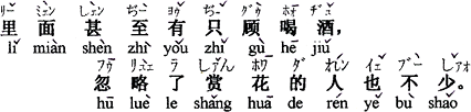 中国語：中にはお酒を飲むことばかり考えて、花を観賞するのをなおざりにする人さえも大勢いる。