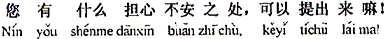 中国語：あなたがもし何か心配なことや不安な所があれば出したらいいですよ。