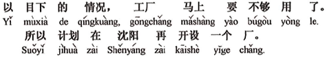 中国語：目下の状況では、工場はもうすぐ足りなくなります。そのため瀋陽でもう一つ工場を作る計画をしています。