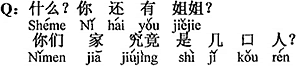 中国語：何？まだお姉さんがいるの？君の家は一体何人家族なの？