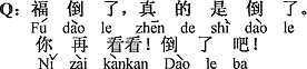 中国語：福が逆さまだ、本当に逆さまだ。もう一度見て。逆さまでしょう。