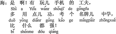 中国語：そうだよ。ケータイをいじる暇があったら、しっかり勉強して、有名な中学に受かれば、何よりもいい。