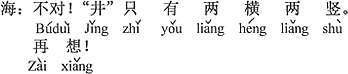 中国語：違う。「井」は2本の横棒と2本の縦棒しかないんだ。もっと考えて。