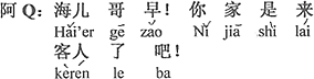 中国語：兄ちゃん、お早う。家にお客さんが来たでしょう。