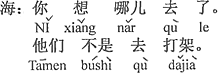 中国語：何を考えているの。喧嘩に行ったのではないよ。