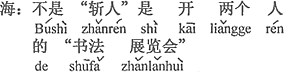 中国語：人を斬るのではなくて、二人の「書道展」を開く。