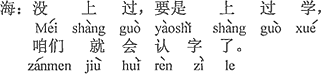 中国語：通ったことはない、もし通ったことがあれば僕たち字が読めるようになったよ。。