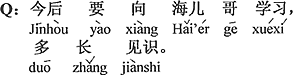 中国語：今後は兄ちゃんに学ばなければならない、知識をたくさん増やす。