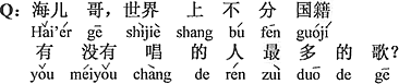 中国語：兄ちゃん、世界中で国籍を問わず、歌っている人が一番多い歌はあるの？