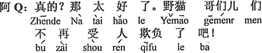 中国語：本当？それはとてもいい。のら猫たちももう二度と人にいじめられなくて済む。