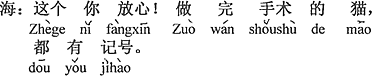 中国語：これは安心して。手術が終わった猫には、みんな標がある。