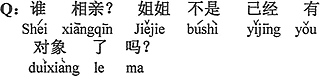 中国語：誰がお見合い？お姉さんはすでに恋人がいるのではないの？