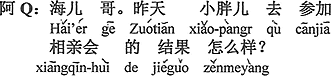 中国語：兄ちゃん。昨日、小デプちゃんがお見合いの会に参加しに行った結果はどうですか。