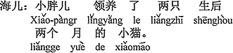 中国語：小デブちゃんは生まれて二か月の仔猫を二匹引き取った。