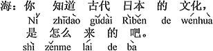 中国語：古代日本の文化がどうやてもたらされたか、知っているでしょう。