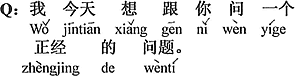 中国語：僕は今日、君に一つの真面目な問題を聞きたい。