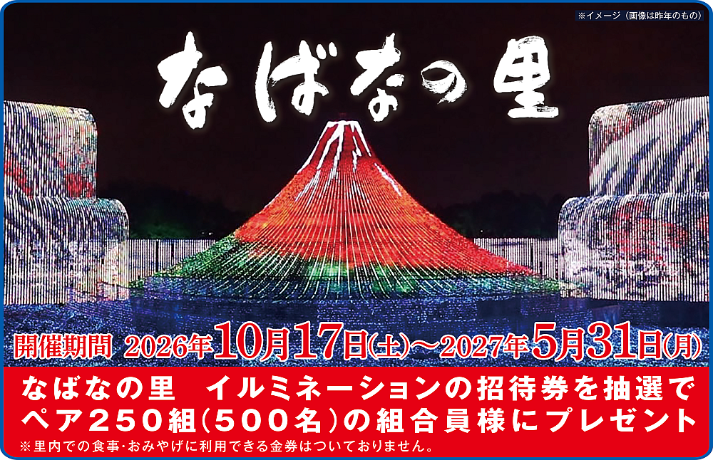 なばなの里 イルミネーションの招待券を抽選でペア250組(500名)の組合員様にプレゼント