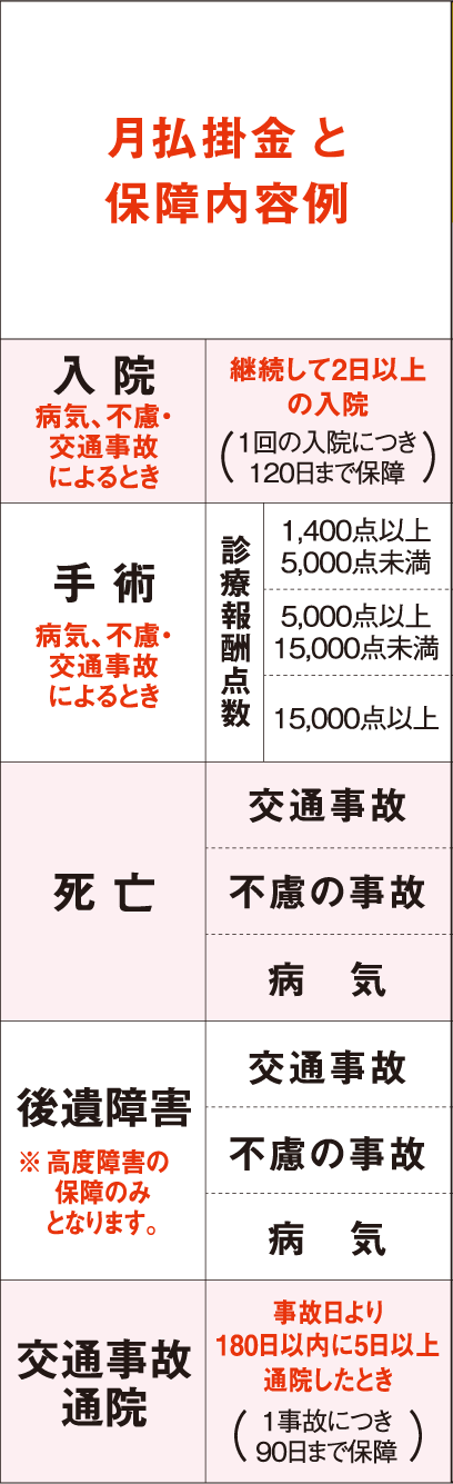 月払掛金と保障内容例